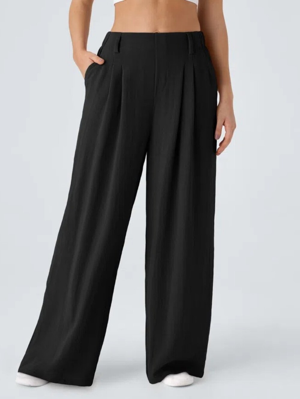 NEW HALARA High Waist Wide Leg Linen Feel Palazzo Pants XL Black Flowy Pleated